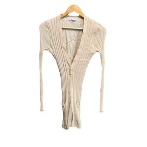 Brunello Cucinelli Beige Ribbed Women's Silk Lined Cardigan Sweater Size Small